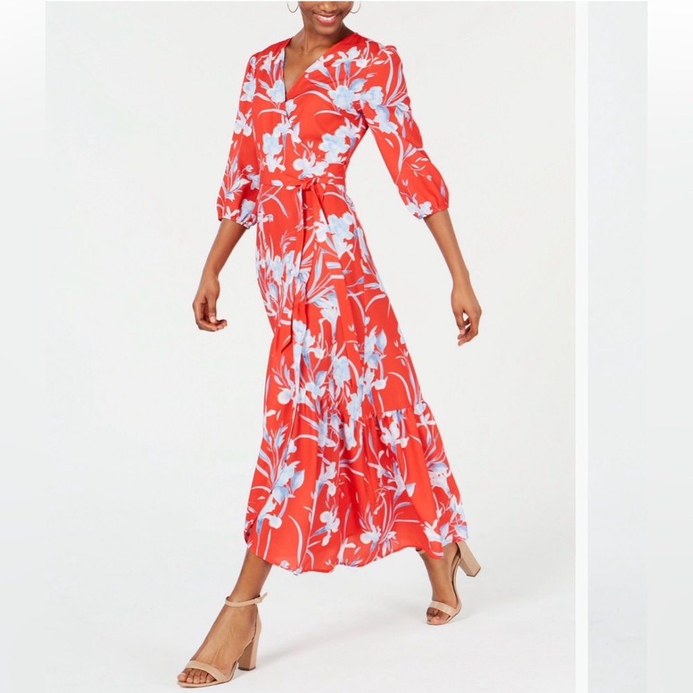 Floral Red Wrap Dress